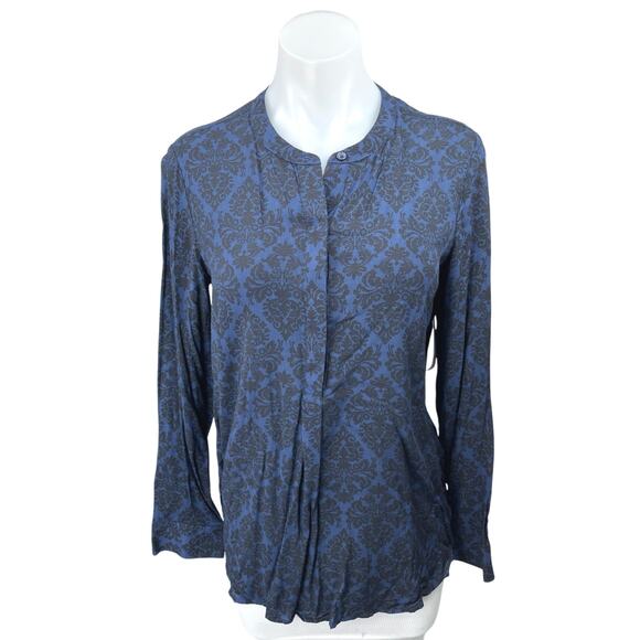 NEW Old Navy Blue Jacquard Print Long Sleeve The Tunic Shirt Blouse Top Size M - Picture 1 of 5